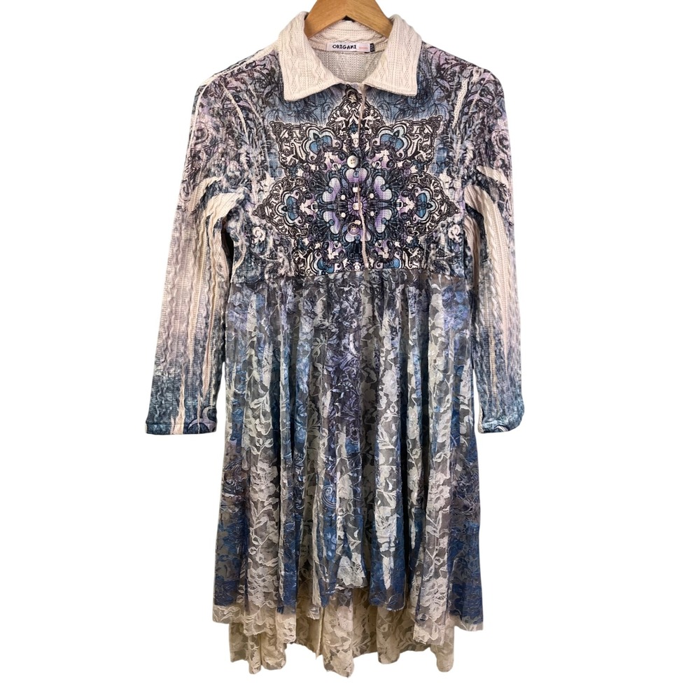 Origami Vivien Mixed Media Tunic Duster Bohemian Mori Girl Whimsigoth Small